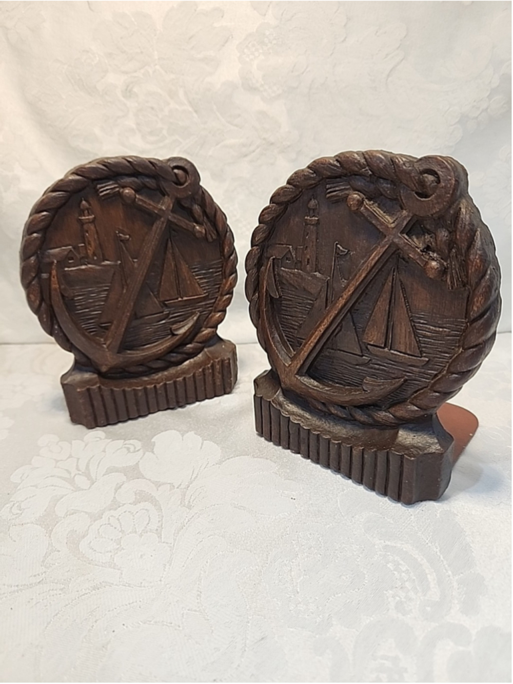VTG Nautical Sailing Sailor Anchor Wooden Library Bookends,Ornawood, Made In USA